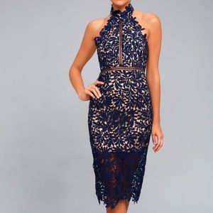 Divine Destiny Navy Blue Lace Midi Dress